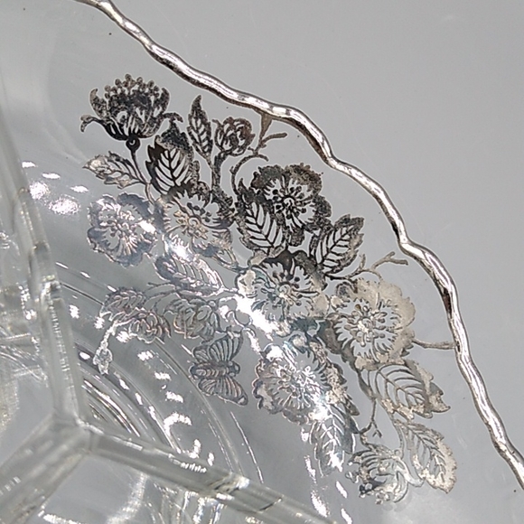 Heisey Glass 3 Section Divided Relish Condiment Dish Sterling Silver Overlay Vtg - Picture 6 of 11